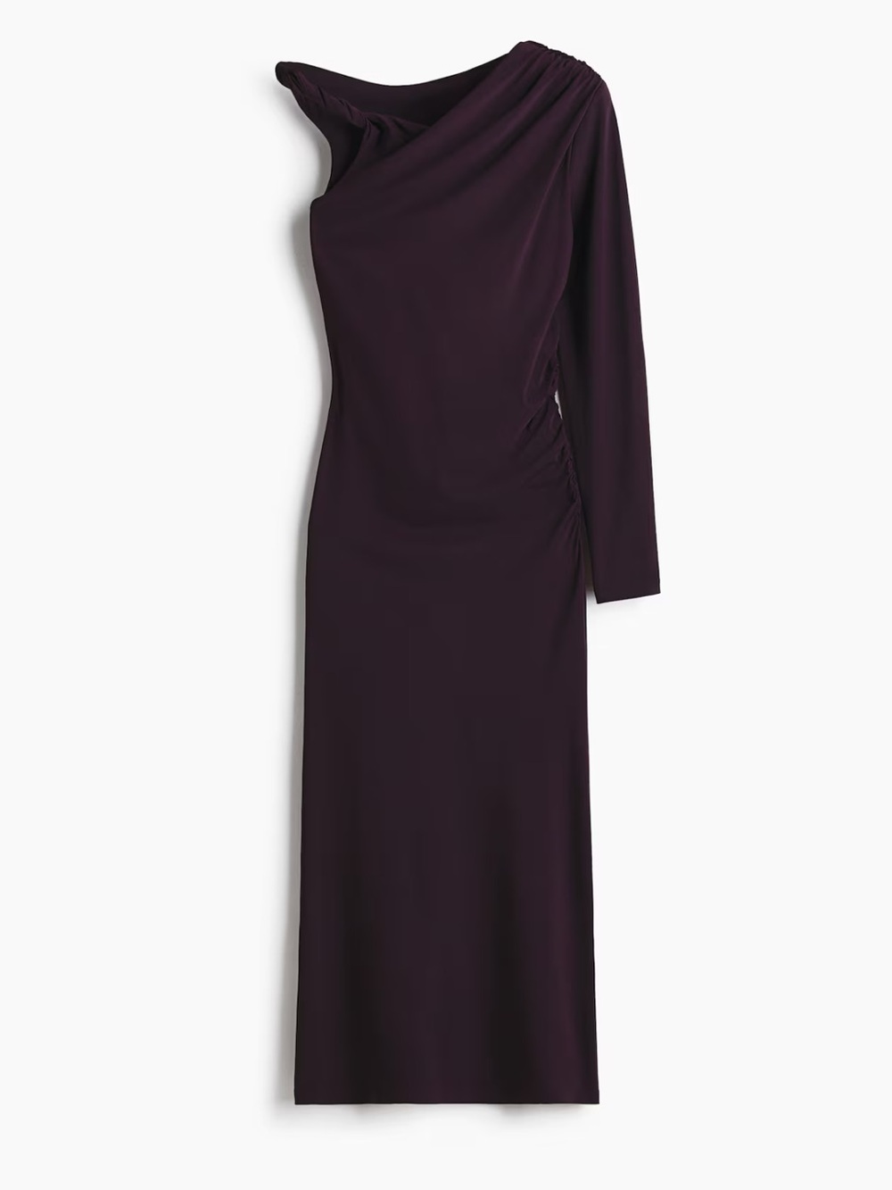 H&M One-Shoulder Long Sleeve Dress in Plum